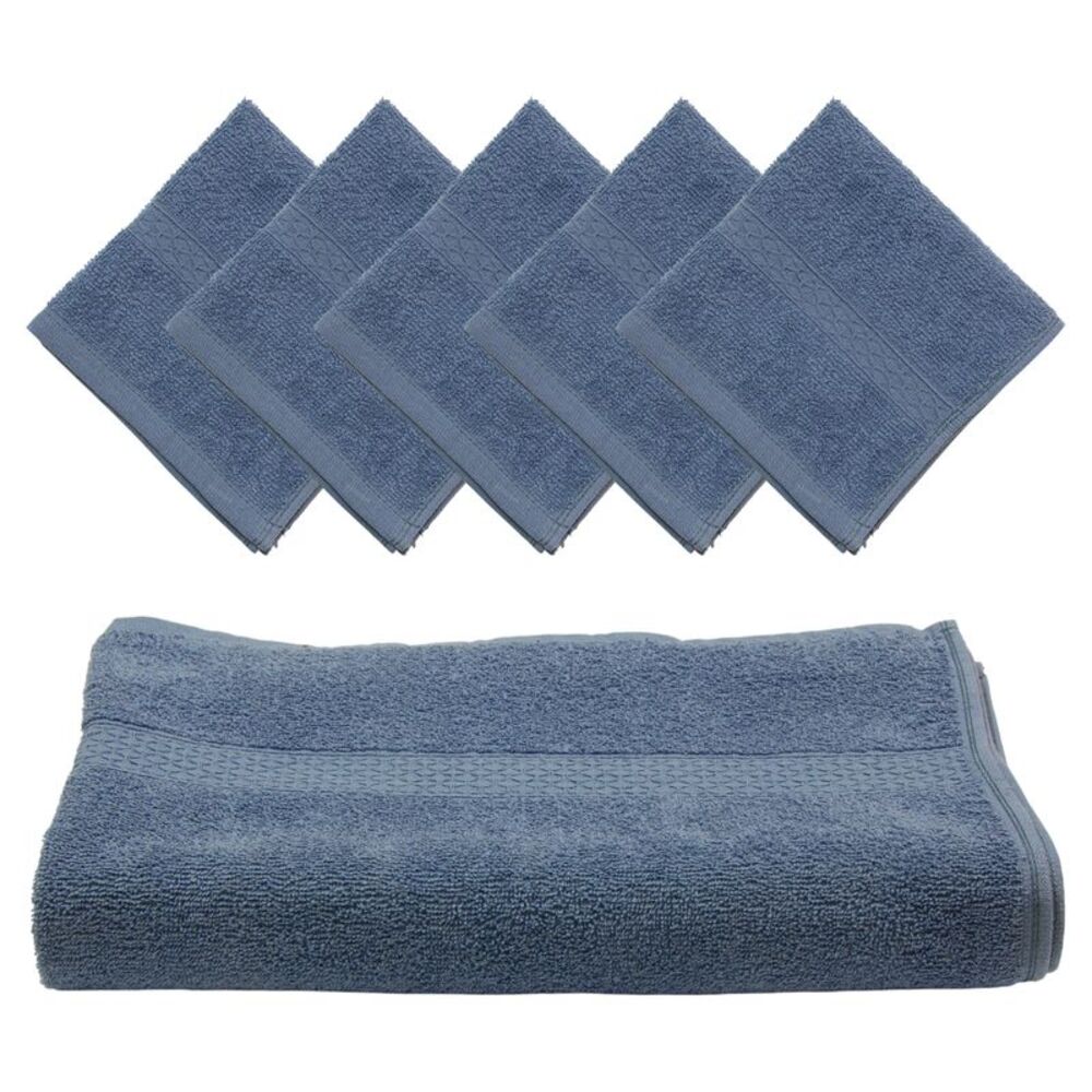 Gold Coast Classic Combed Cotton Bath Sheet with 5 Washcloths in Willow Blue